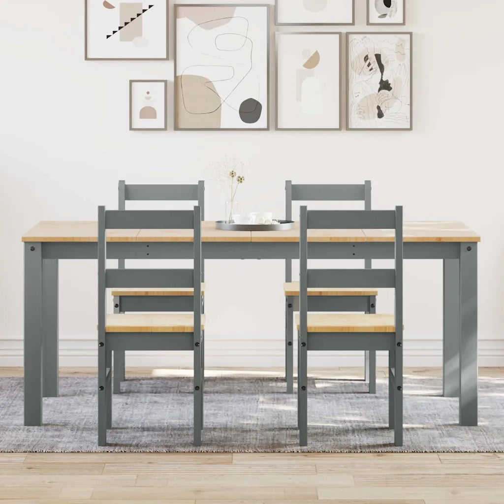 vidaXL Set da Pranzo 5 pz Panama Grigio in Legno Massello di Pino