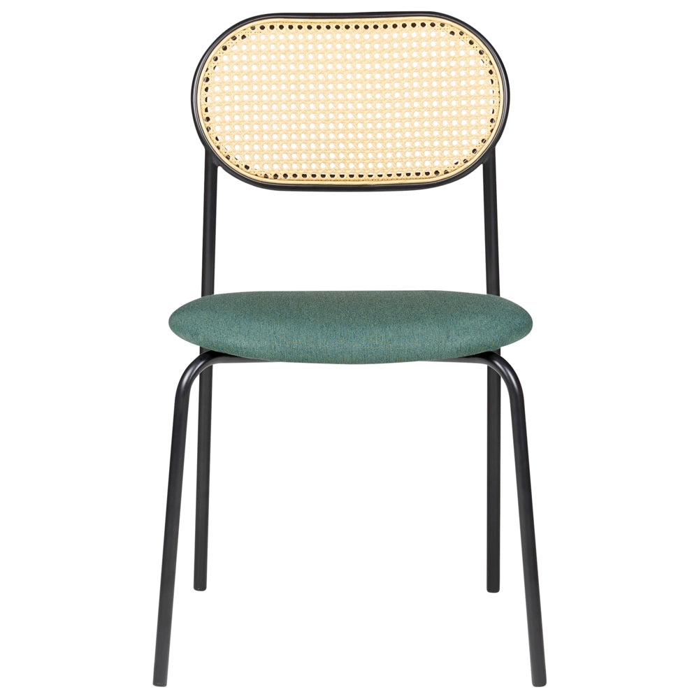 Set di 2 sedie da pranzo con seduta in tessuto e struttura in metallo nero con effetto legno intreccio viennese stile retrò soggiorno