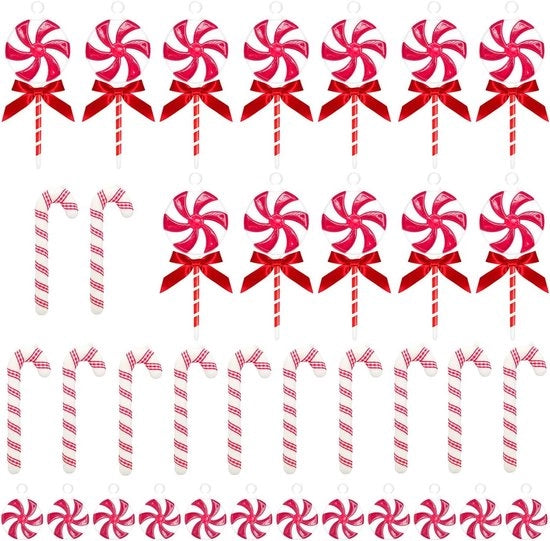 Set di 36 Ornamenti a forma di Caramella di Natale per la Decorazione dell'Albero di Natale - Ornamenti di Caramella in Acrilico Rosso - Decorazione per la Casa - Festa di Natale