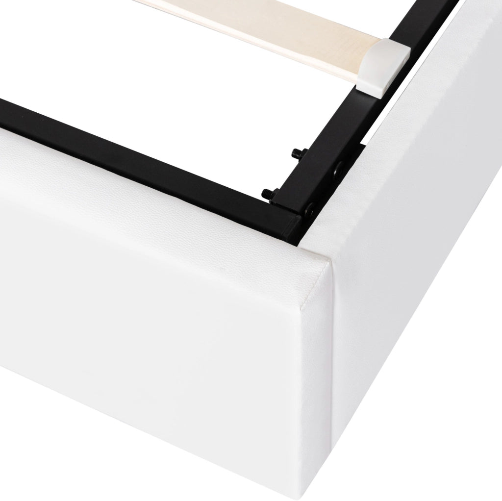 Letto imbottito 140x200 cm con LED; contenitore; rete a doghe e rivestimento in PU bianco