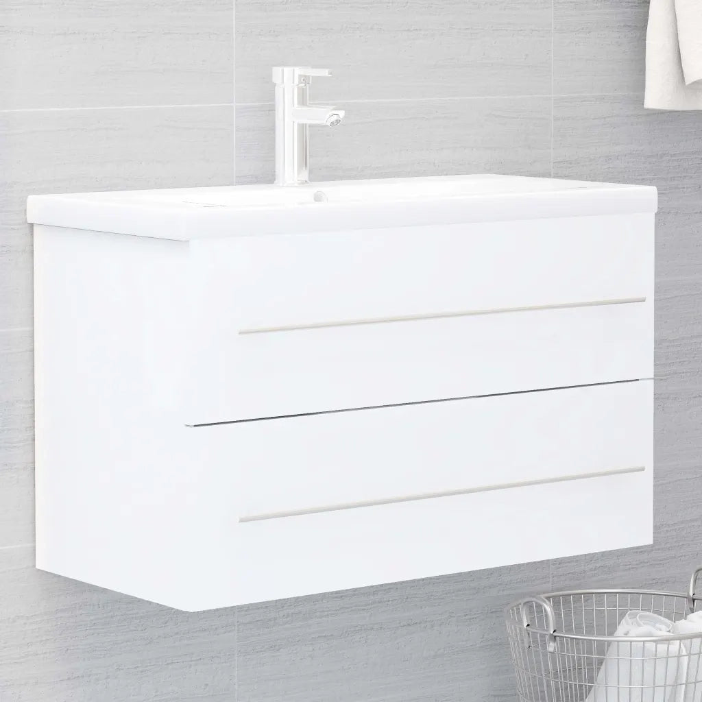 Mobile con Lavabo | Armadio Lavabo Integrato Bianco in Legno Multistrato