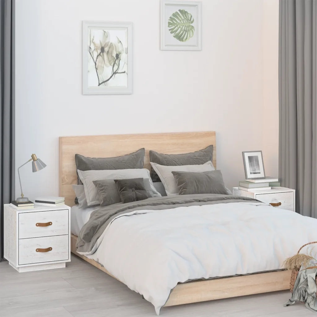 Comodini Bianchi 2 pz-Set di 2 Tavolino da notte 40x34x45 cm in Legno Massello di Pino