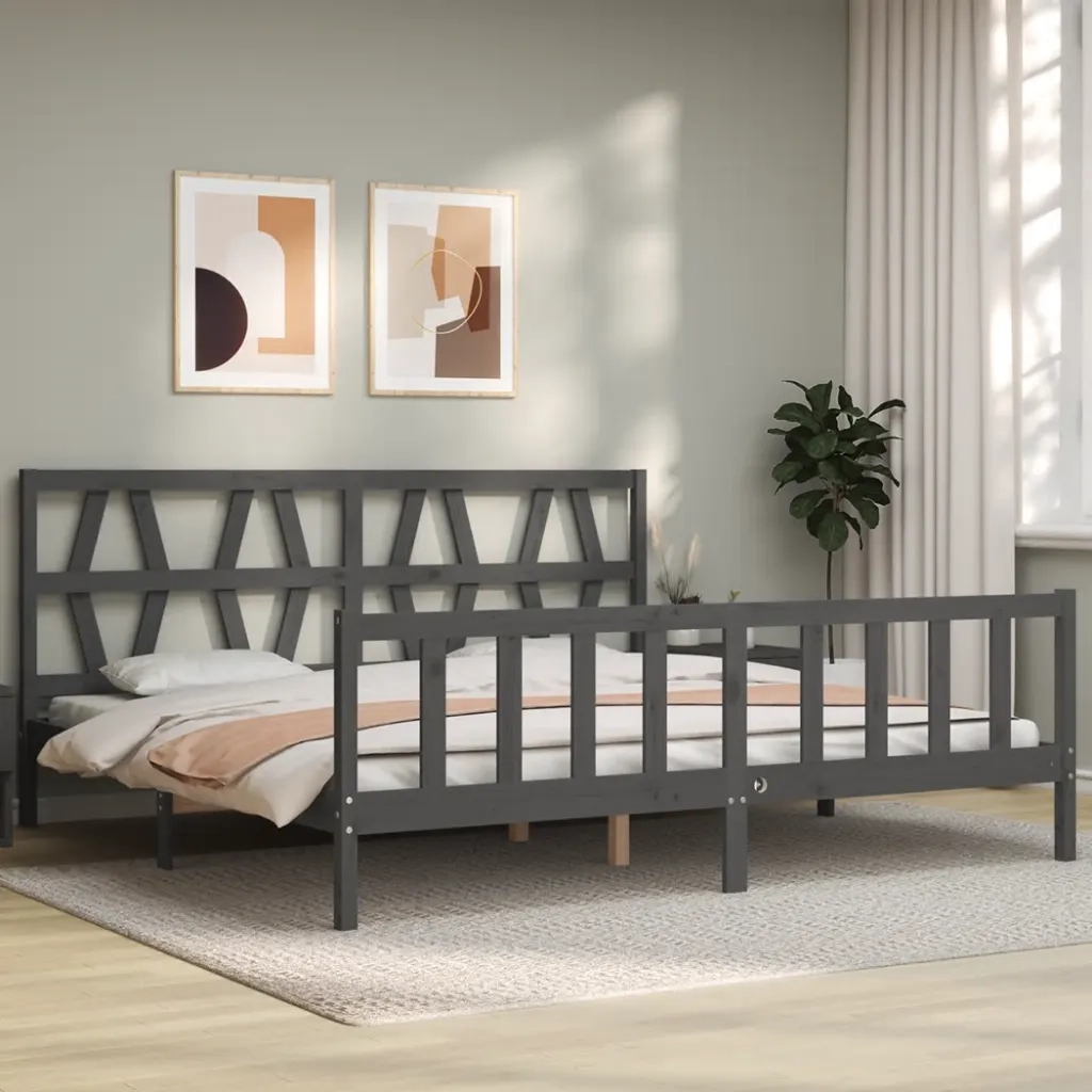 Giroletto con Testiera Grigio 200x200 cm in Legno Massello 3192513