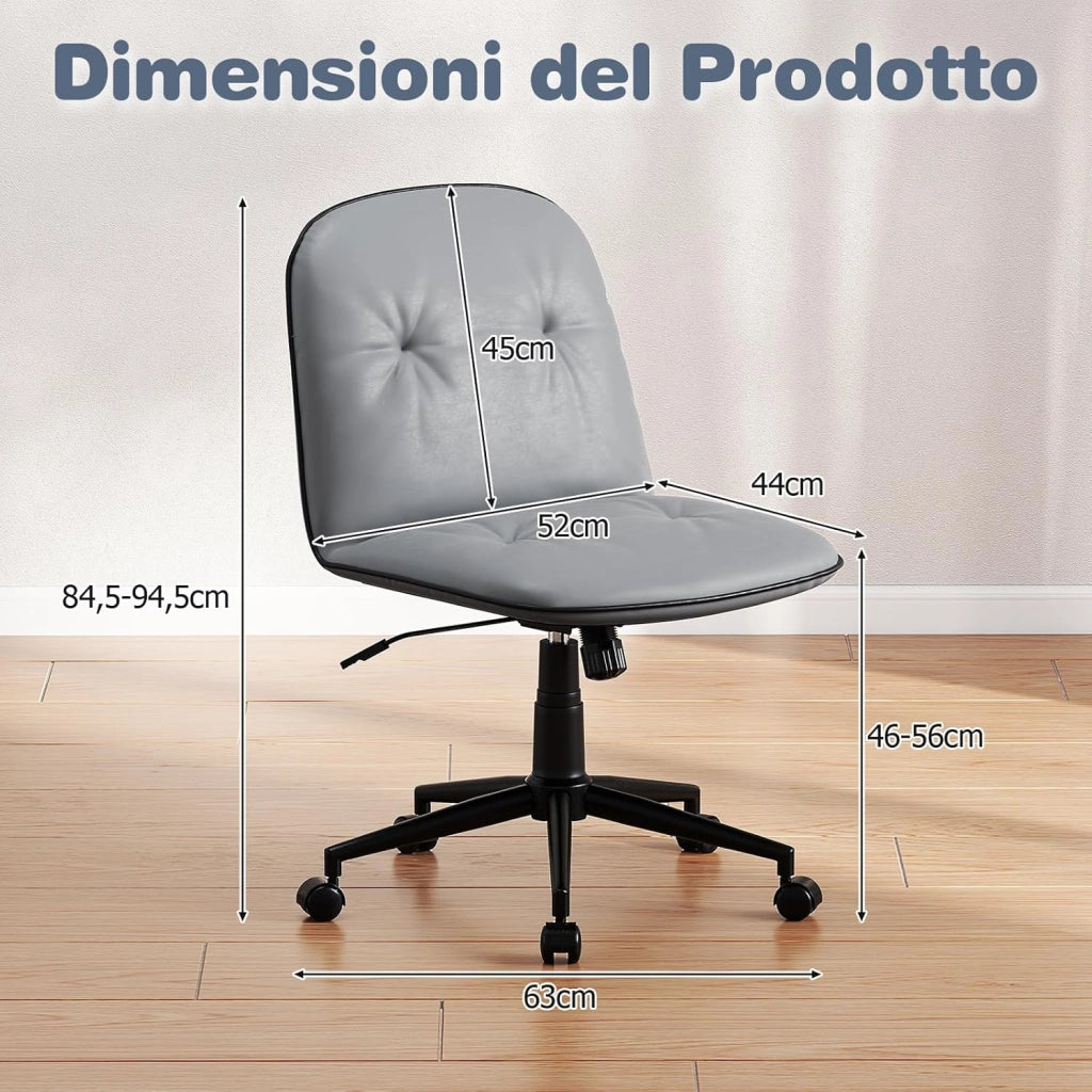 Sedia Scrivania Girevole a 360°, con Altezza Regolabile, Funzione Dondolo e Ruote Scorrevoli, Poltrona Ufficio Salvaspazio, Portata 112 kg (Grigio)