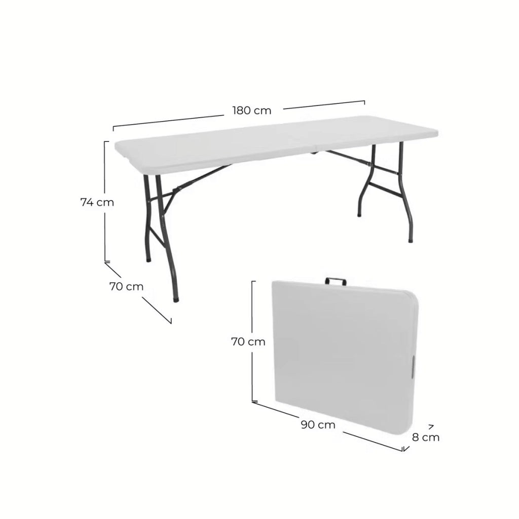Tavolo Pieghevole Rettangolare in Resina 180x70x74cm Tavolo Multiuso da Esterno, Campeggio, Eventi, Esterno, Interno