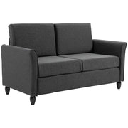 EasyComfort Divano a 2 Posti a Seduta Ampia con Cuscini Rimovibili da Salotto in Tessuto Effetto Lino e Gommapiuma, 141x70x78 cm, Grigio scuro e Nero