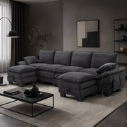 DIVANO modulare 4 posti con 2 pouf 330x132x84 cm velluto a coste grigio scuro