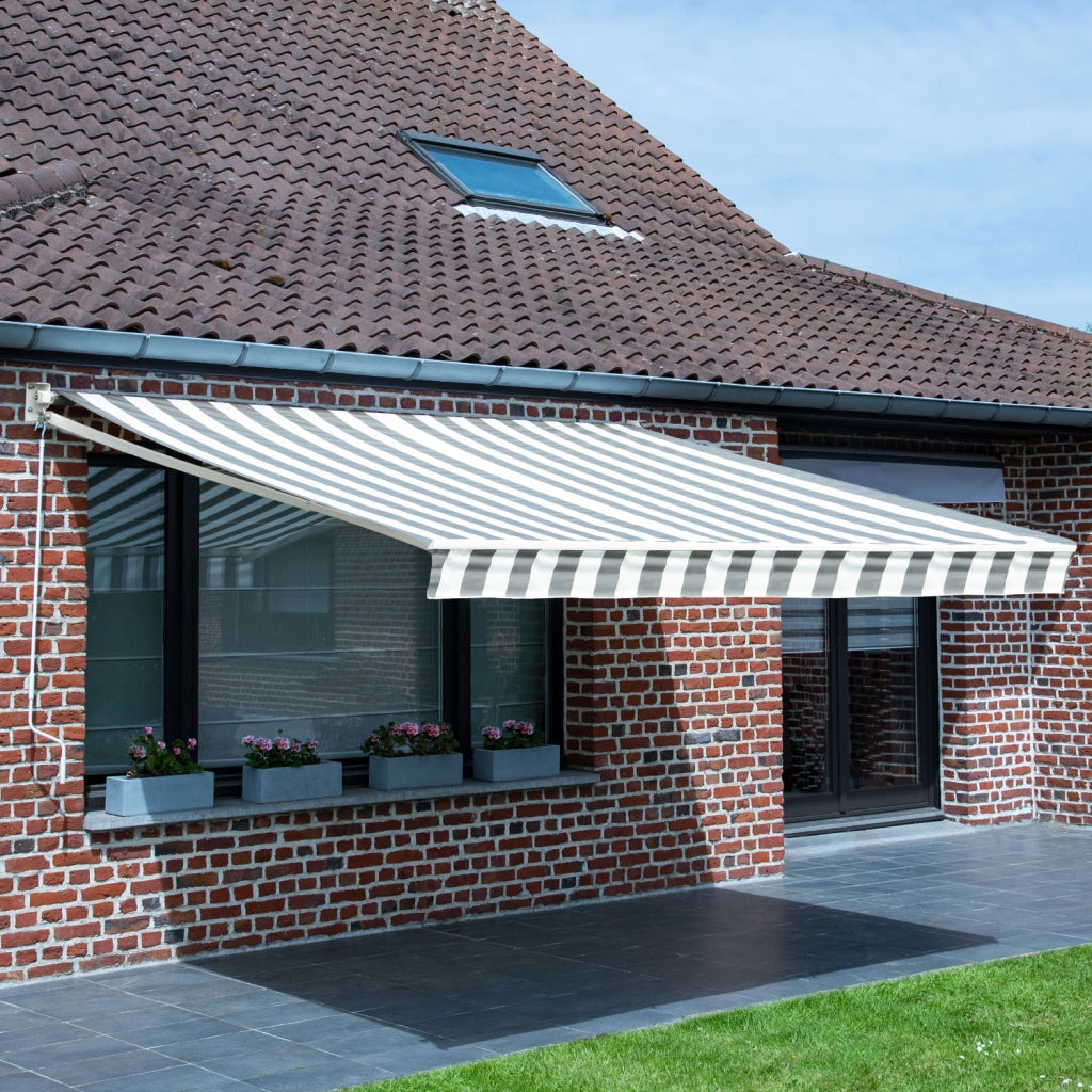 Tenda SAULE 2,5 × 2m - Tessuto a righe bianco/grigio e struttura bianca