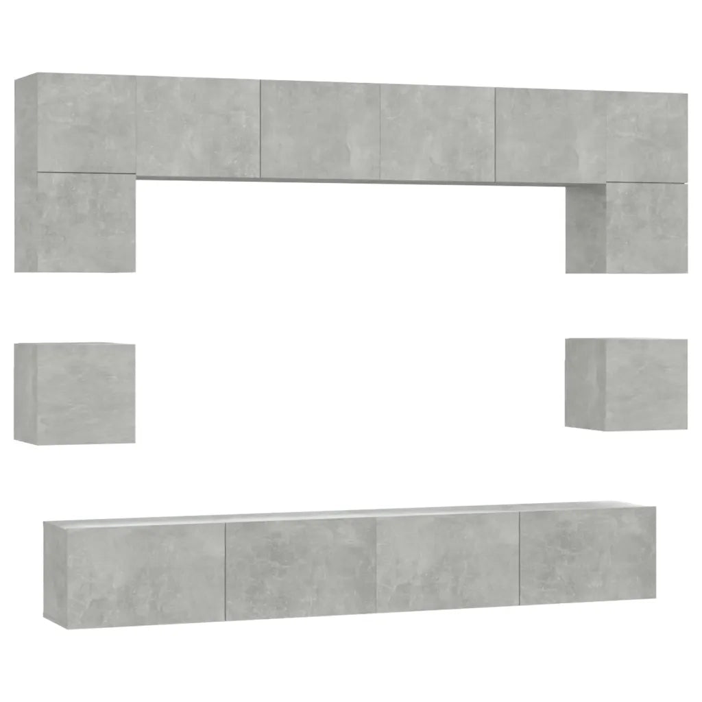 Set Mobili Porta TV 8pz-Set di 8 Credenza per TV Grigio Cemento in Legno Multistrato 295897