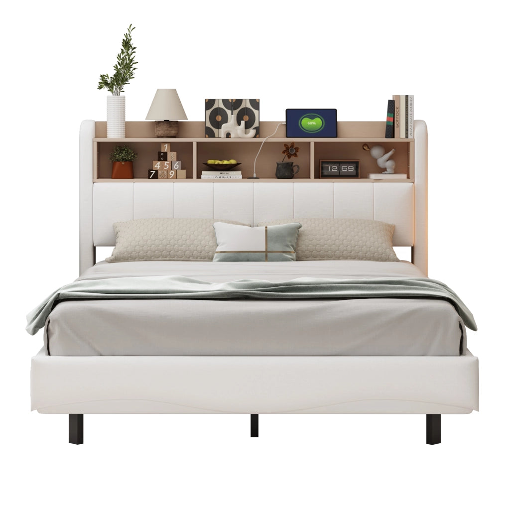 letto imbottito lino beige 140 x 200 cm