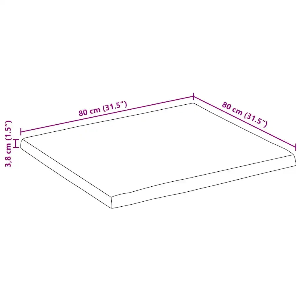 Piano Tavolo 80x80x3,8 cm Bordi Vivi in Legno Massello Mango 370794