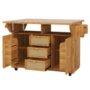 Carrello da cucina con 2 prolunghe ribaltabili; vani nascosti; cassetti in rattan PE; per cucina e balcone; 142.5 × 80 × 95 cm