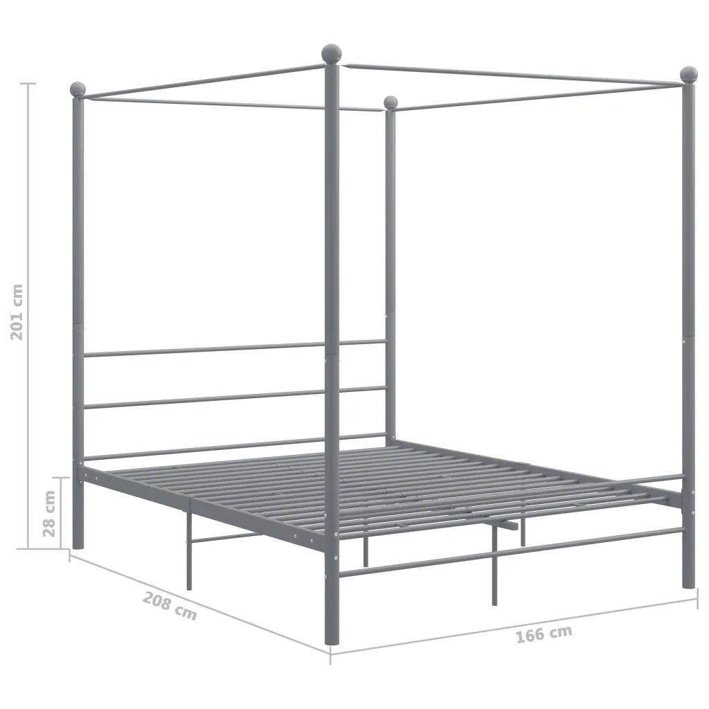 Letto a Baldacchino Grigio in Metallo 160x200 cm