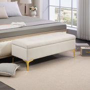 Panca contenitore imbottita con vano nascosto e gambe in metallo dorato, in poliestere beige 120 × 44 × 44,5 cm