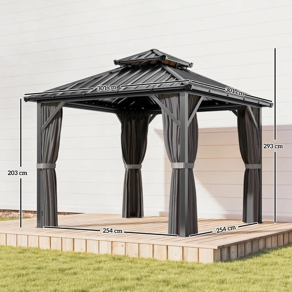 Gazebo 3x3m ¨C zephmum ¨C tetto rigido alluminio acciaio grigio scuro