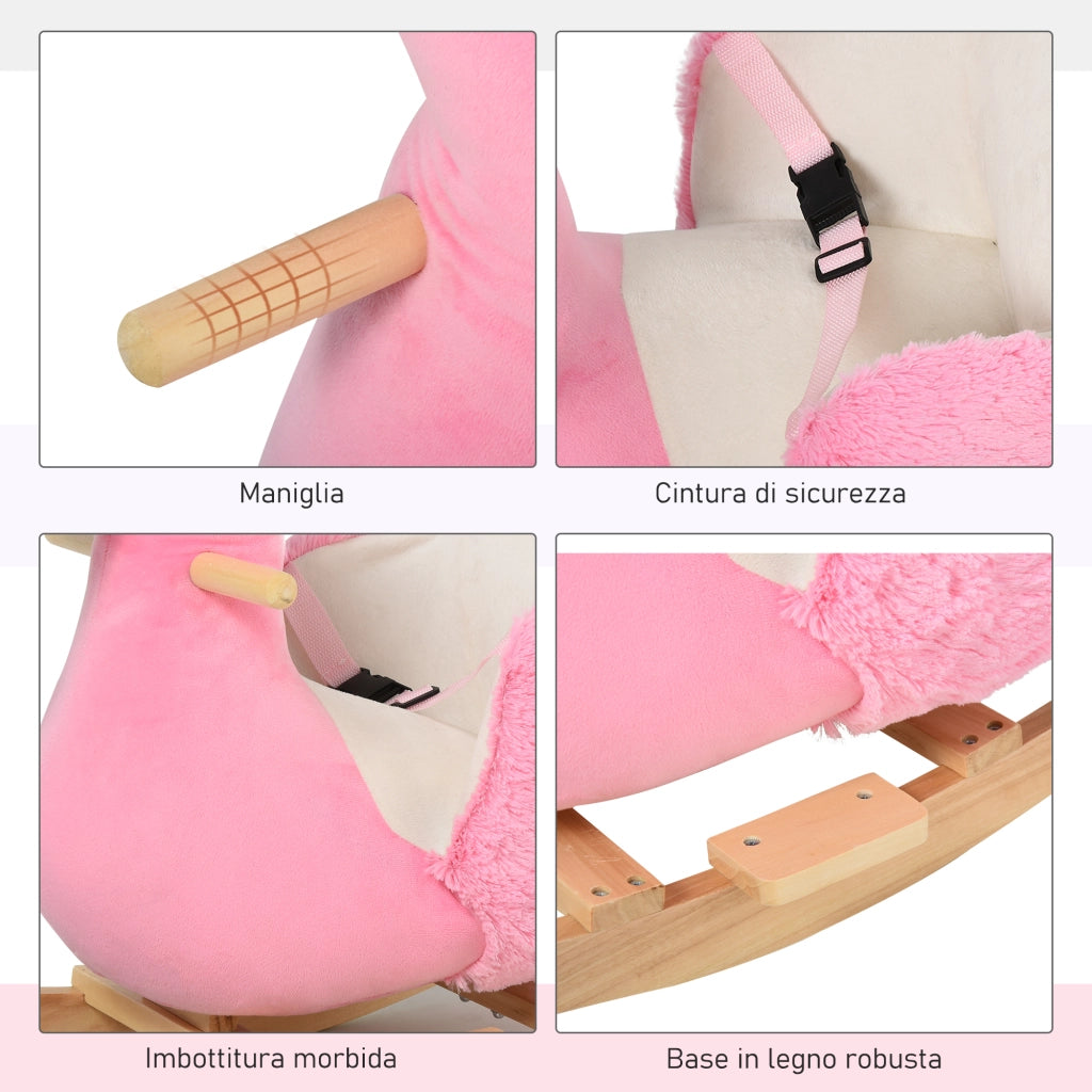 Cavallo a Dondolo per Bambini in Legno con Cinture di Sicurezza ¨C zephmum ¨C Rosa