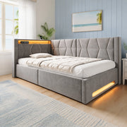 Letto imbottito 90x200 cm con contenitore; LED; USB e Type-C in metallo e velluto