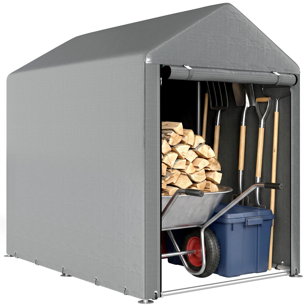 Capanno Attrezzi Tenda Garage con Copertura Anti UV e Telaio in Metallo, 120x179x165cm, Grigio Chiaro