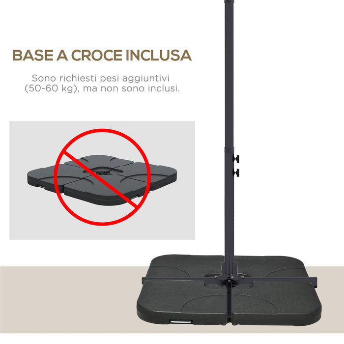 Ombrellone da Giardino Decentrato 294x193 cm con Base a Croce Marrone