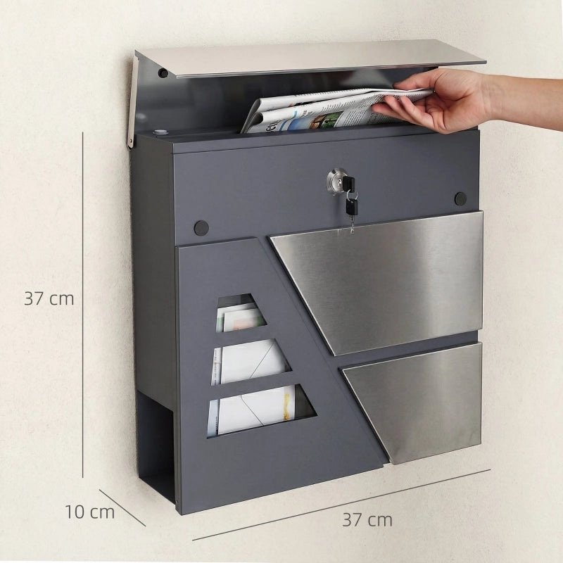 Cassetta postale da parete resistente alle intemperie con portagiornali e 2 chiavi, per pareti esterne, grigio scuro.