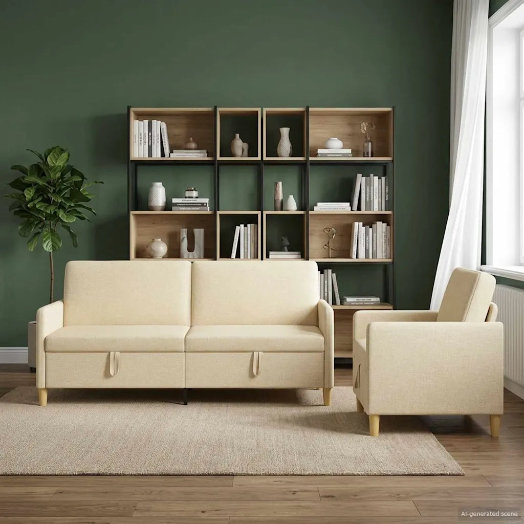 Set di Divani con Storage 2 pcs Crema Poliestere 3429239
