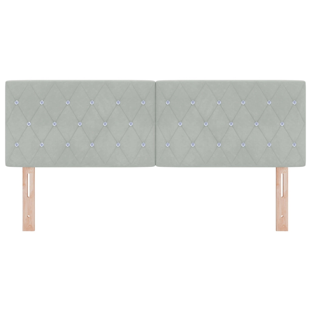 Testiera  con Bottoni Crystal e Rivestimento in Velluto Grigio Chiaro 140 cm