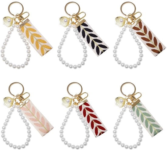 Hanger per chiavi 6 pezzi - Multicolore - Perle di vetro - Donna - Chiavi per auto - Hanger per borsa - 7,5 cm Lunghezza cinghia - Anello per chiavi