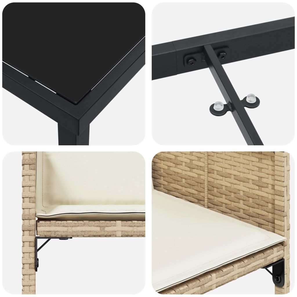Set Pranzo Giardino 5 Pezzi con Cuscini Beige Polyrattan