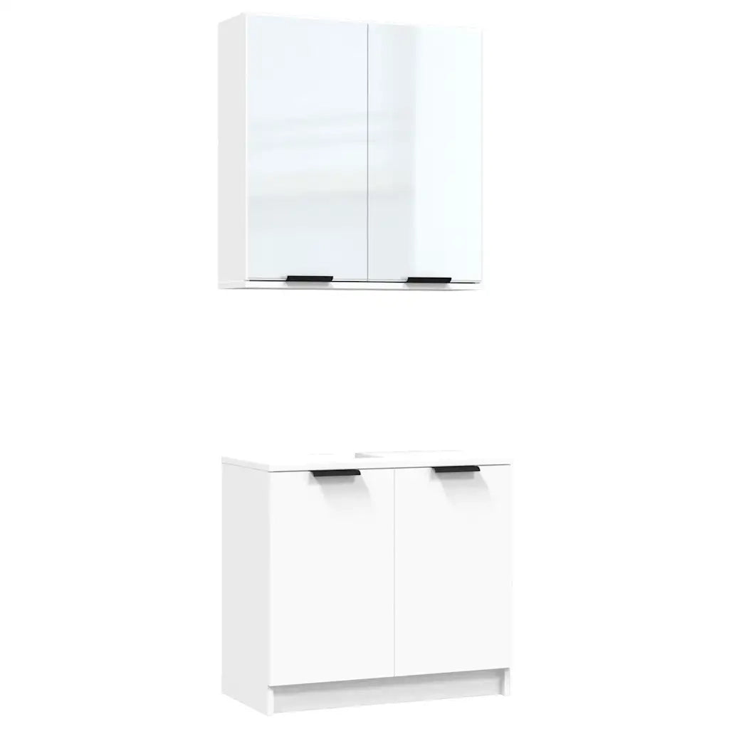 Set di Mobili da Bagno | Armadio da bagno 2 pz Bianco in Legno Multistrato