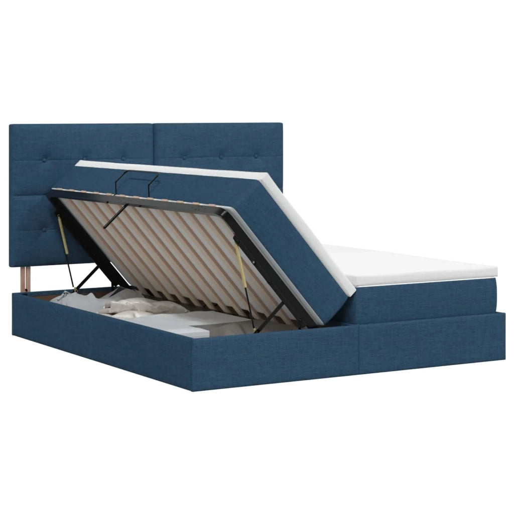 Letto con Contenitore con testiera Blu 200 x 200 cm Tessuto 3459800
