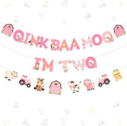 Decorazioni per Festa di Compleanno Rosa Tema Fattoria - 17 Pezzi Bandiera - 8 Pezzi Confetti - Secondo Compleanno - Decorazione Animale - Carino Set - Decorazione di Festa