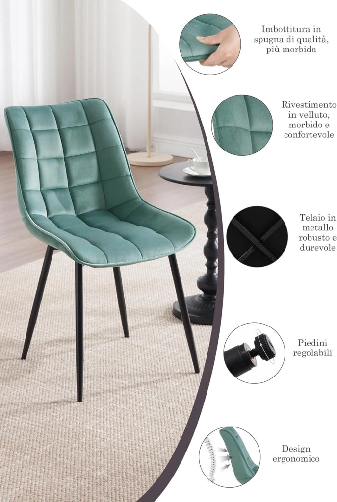 Sedie da Pranzo con Schienale senza Braccioli Sgabello in Velluto per Cucina Turchese BH142ts-8