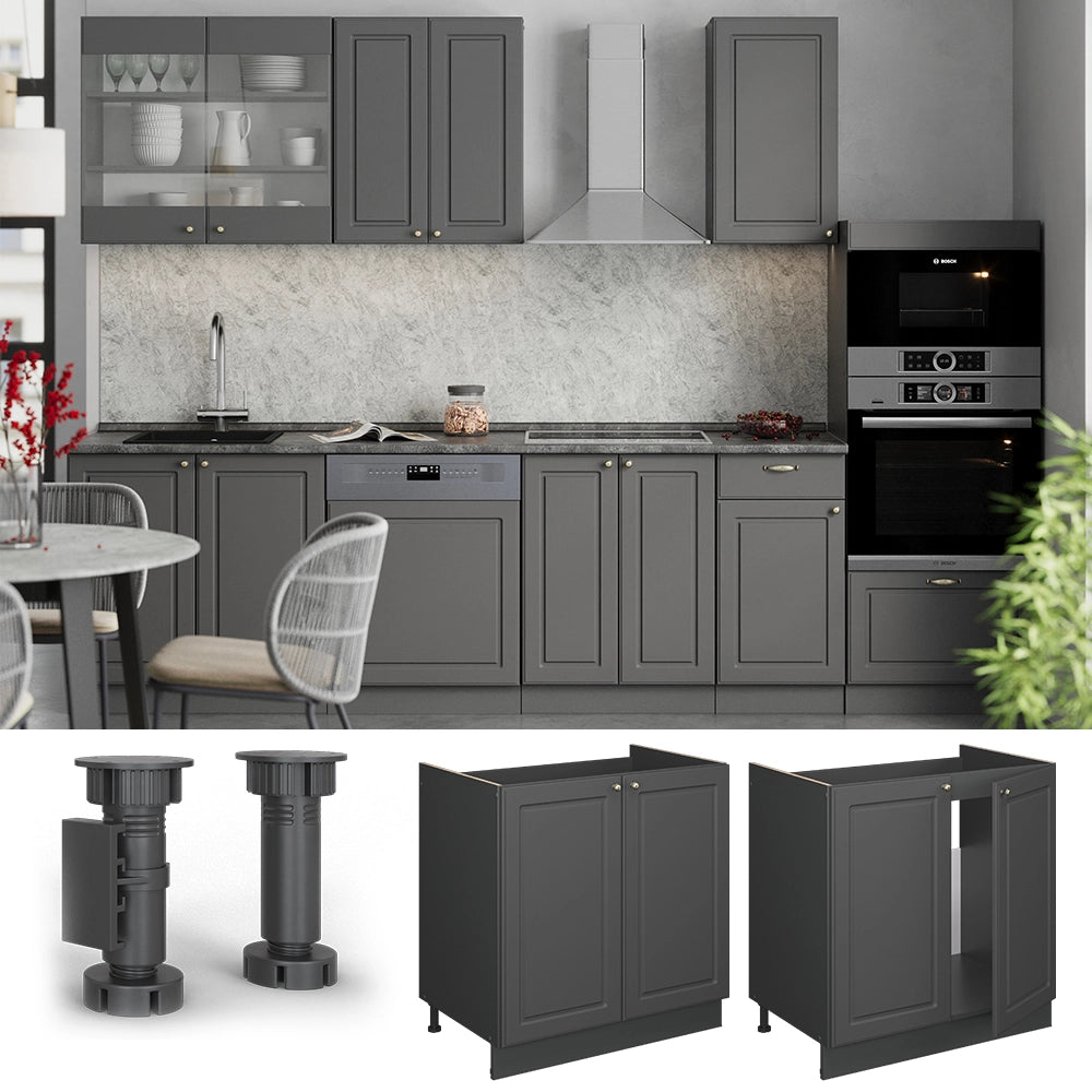 Vicco Mobile lavello cucina Landhaus antrazit-oro 80 cm , PL Marmo