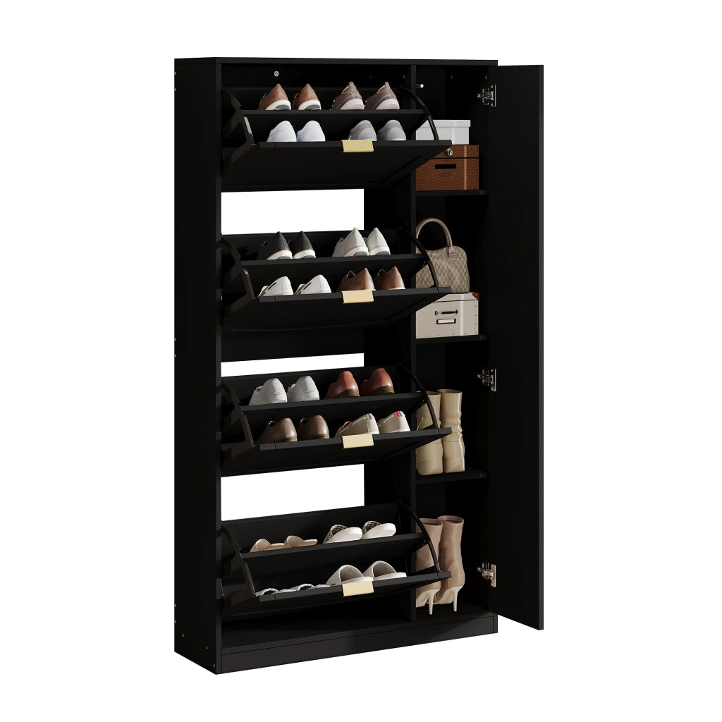 Scarpiera con specchi; 4 scomparti estraibili e ripiani regolabili; 80 x 147 x 24 cm; nera