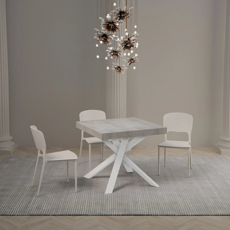 Tavolo allungabile 90x90/194 cm Clerk Premium - gambe Bianche - Cemento