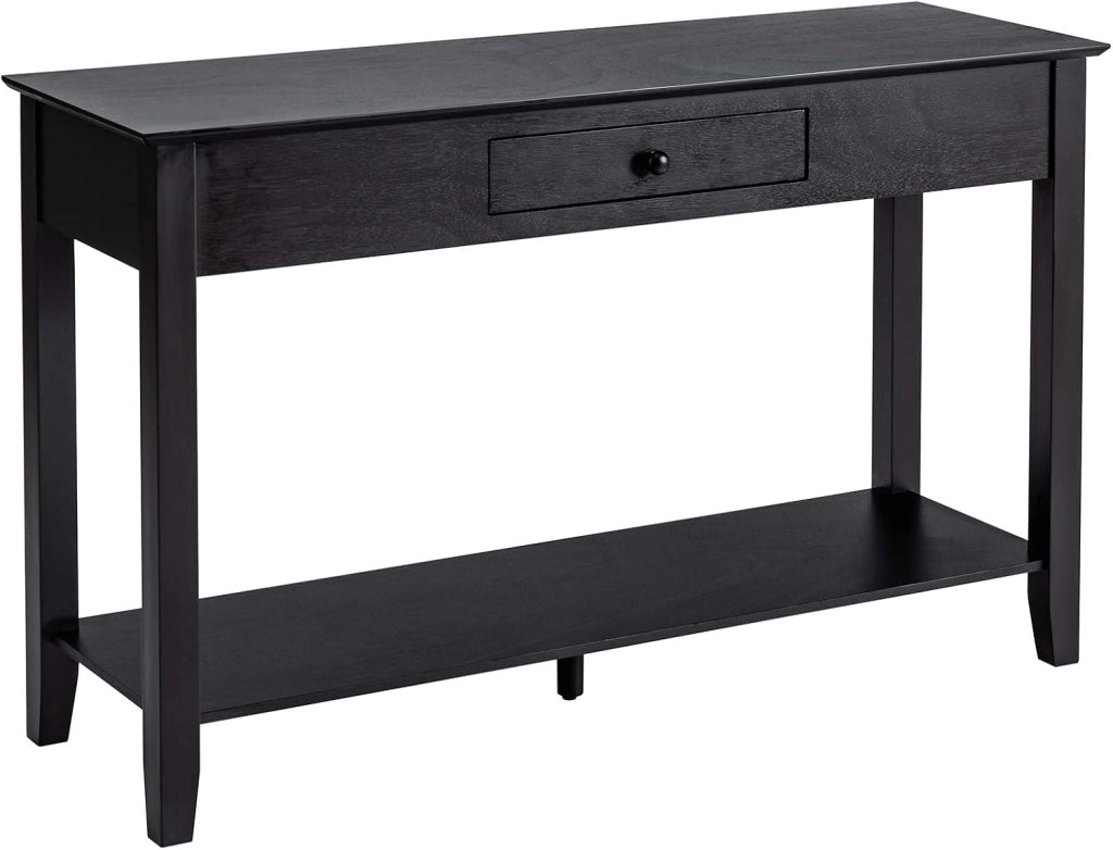 Tavolo consolle con cassetto, ripiano e piattaforma di visualizzazione a 2 ripiani in legno per ingresso, corridoio, soggiorno, camera da letto, tavolo multifunzionale per ingresso (nero)