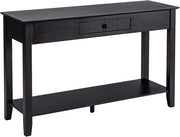 Tavolo consolle con cassetto, ripiano e piattaforma di visualizzazione a 2 ripiani in legno per ingresso, corridoio, soggiorno, camera da letto, tavolo multifunzionale per ingresso (nero)