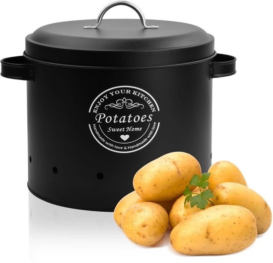 Contenitore di conservazione per patate, cetrioli e aglio, contenitore di conservazione per patate, scatole di conservazione metalliche per la cucina, contenitore di conservazione per verdure con coperchio (patate nere)
