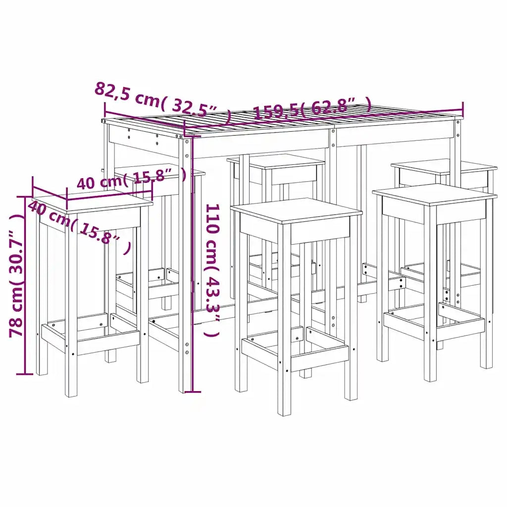 Set Bar da Giardino 7 pz Bianco in Legno Massello di Pino