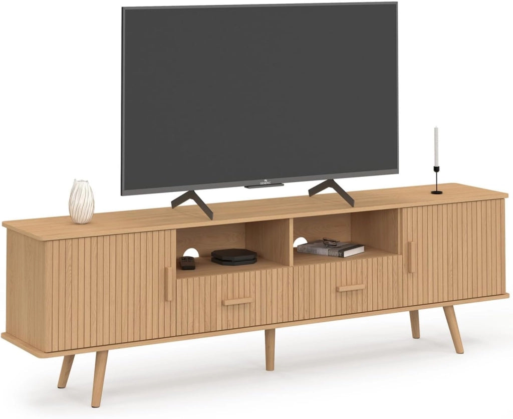 Mobile TV JULIETTE 180 cm con 2 ante e 2 cassetti, doghe in legno color rovere