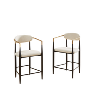 Set di 2 sgabelli da bar con braccioli; schienale e struttura nero oro in tessuto beige per cucina