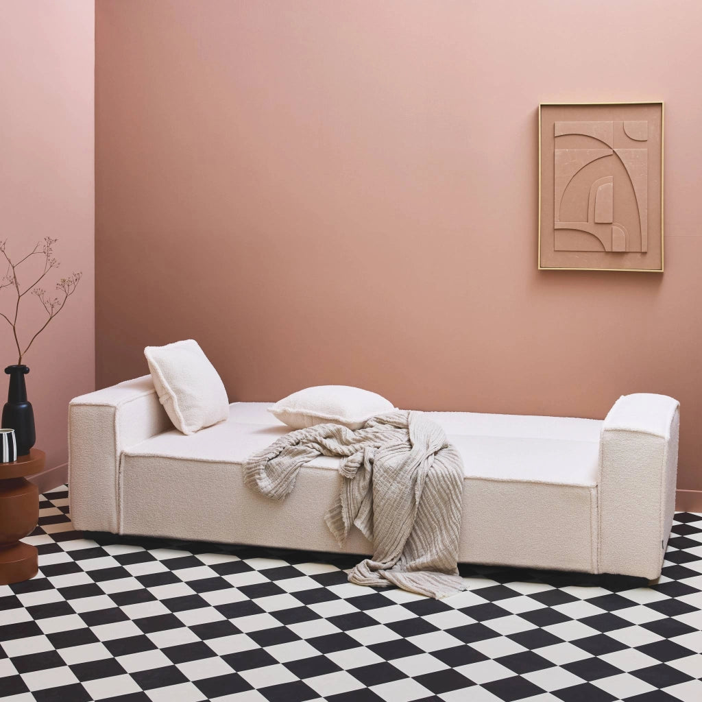 Divano letto in tessuto bouclé, 3 posti, crema