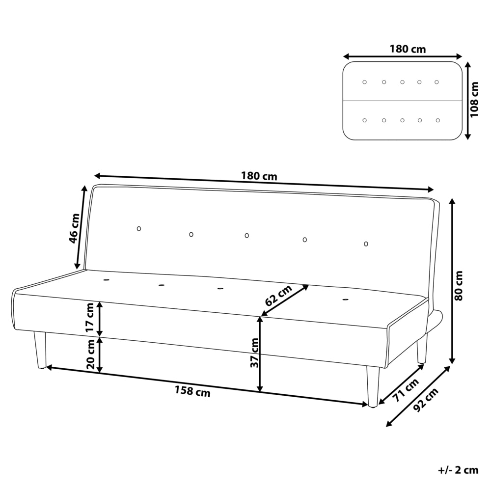 Divano Letto Grigio Chiaro 3 Posti Seduta Con Bottoni Click Clack