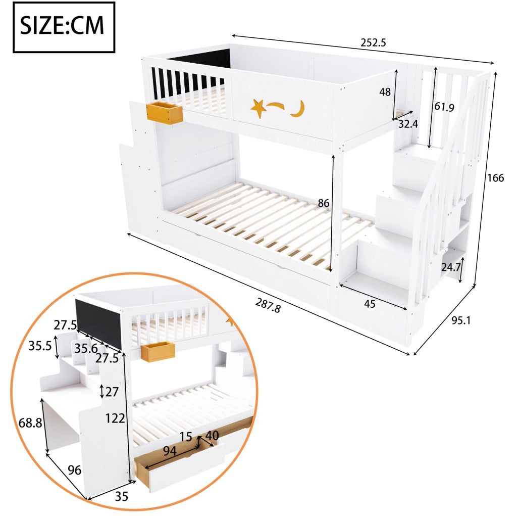 Letto a castello bambini 90x200 cm con scrivania e cassetti