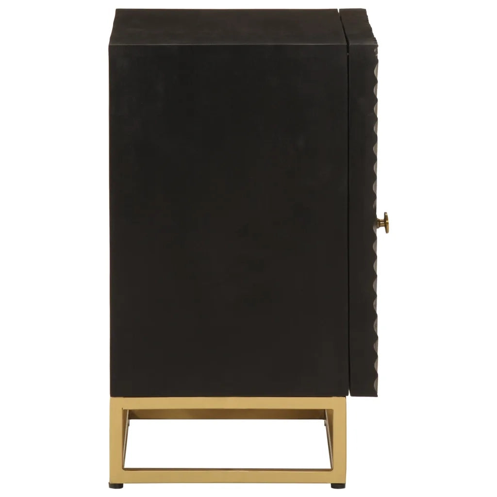 Comodino Nero 40x30x50 cm in Legno Massello di Mango e Ferro 372024