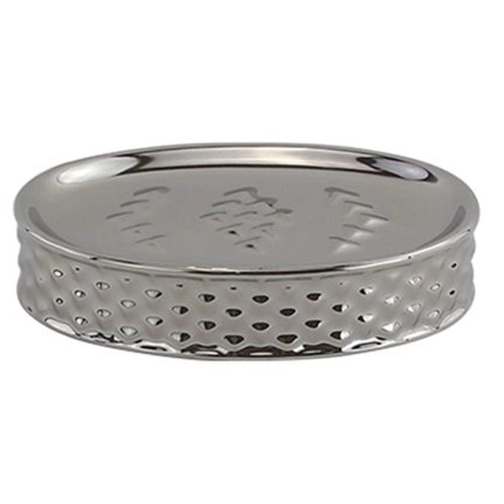 Trade Shop - Piattino Porta Sapone Saponetta Accessorio Bagno Silver Con Effetto Cuoricini 87819 -