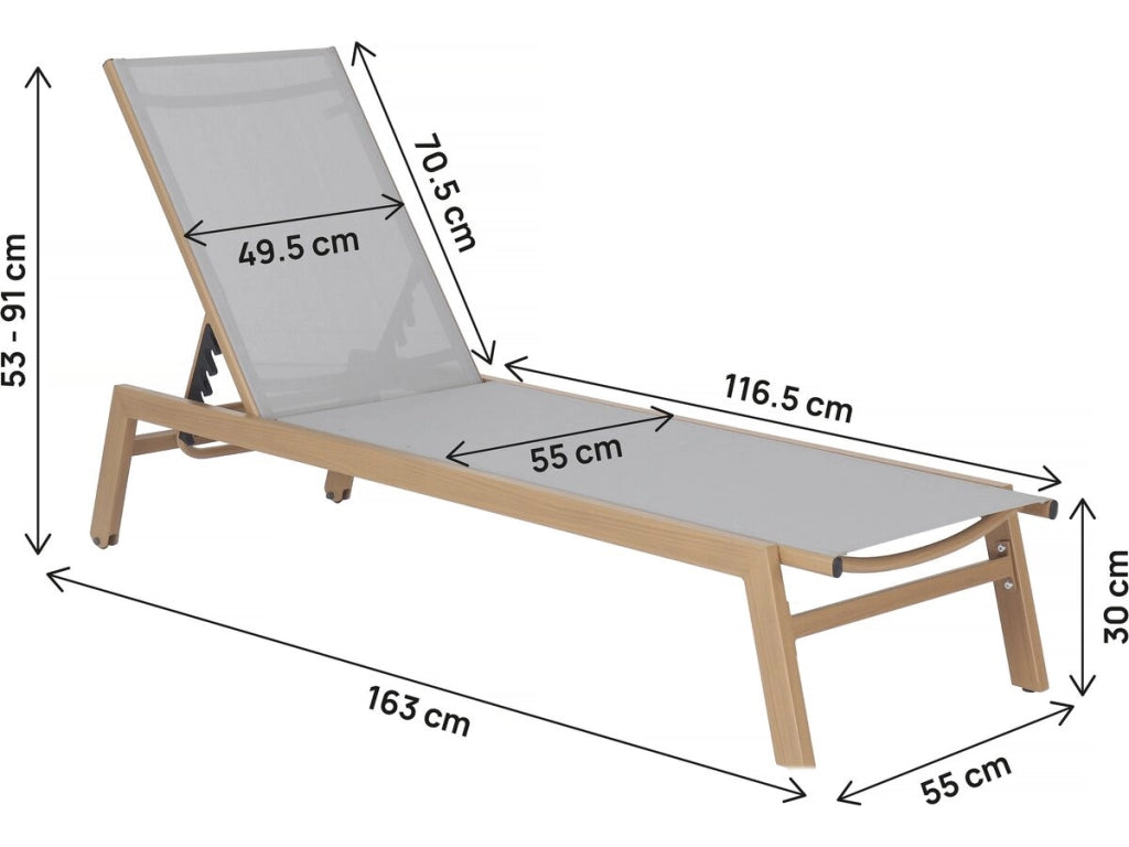 Set di 2 lettini "Elysia" in alluminio effetto legno - Grigio chiaro