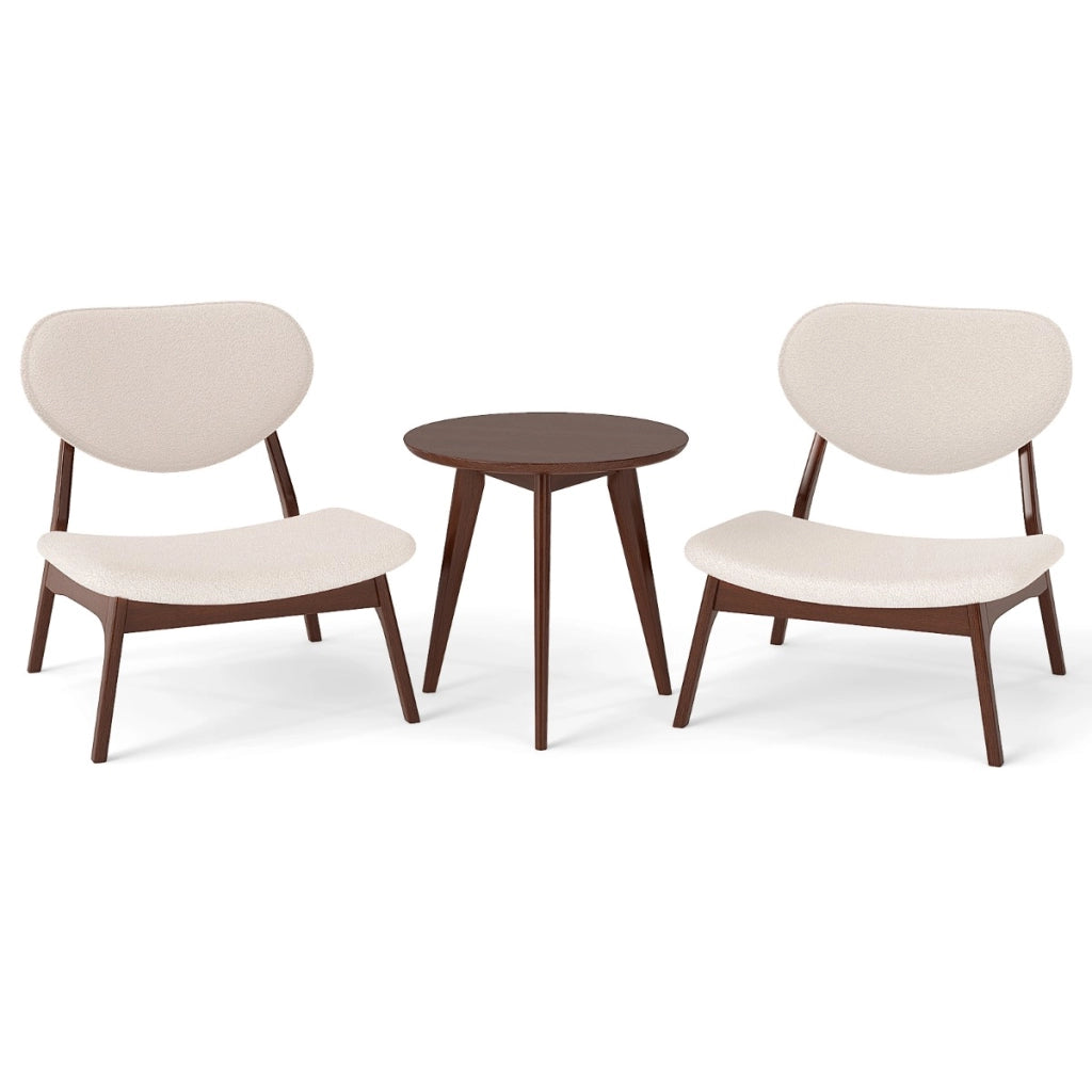 Sedie da salotto imbottite in tessuto di velluto di pecora con struttura in legno massello-Sedie accento in set di 2 con tavolino Beige