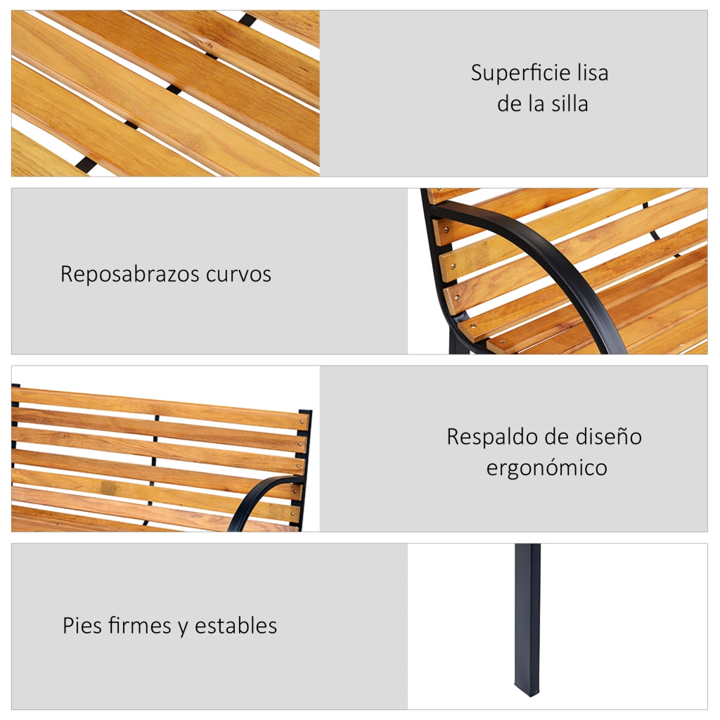 Panchina da Giardino in Legno 2 Posti ¨C zephmum ¨C Naturale e Nero 122x60x83 cm