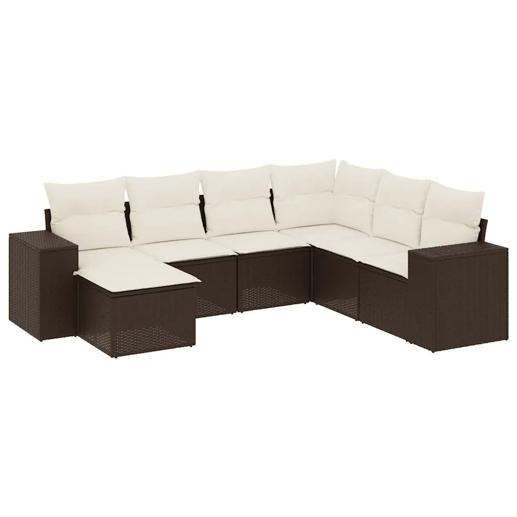 Set Divani da Giardino 7 pz con Cuscini Marrone in Polyrattan 3222902